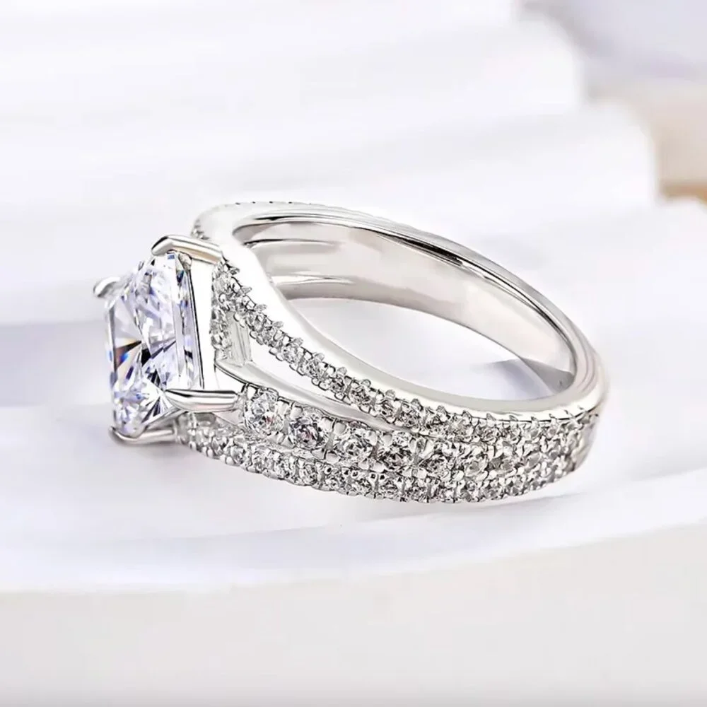 NEW 18k White Gold Diamond Princess Cut Multi Layer Ring Band Statement Ring